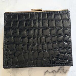 RACHEL ZOE Black Gold cobbled leather trinket jewelry box magnetic closure